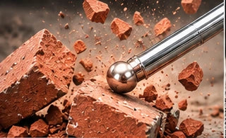 Illustration of a telescopic baton beside fragmented bricks
