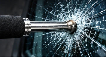 Illustration of a baton near broken vehicle glass